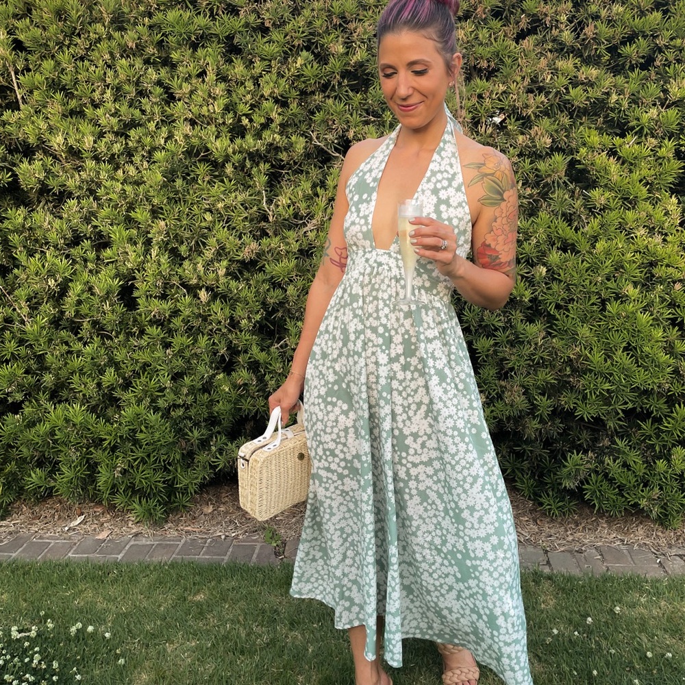 Floral tie back halter dress